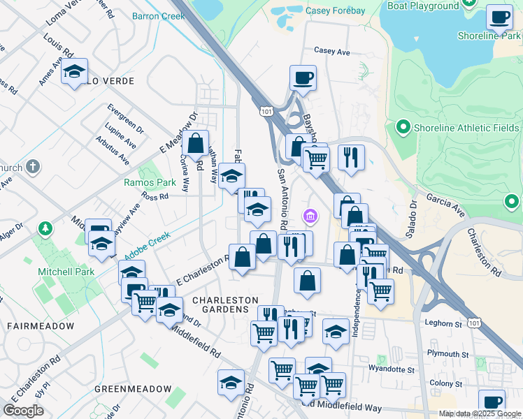 map of restaurants, bars, coffee shops, grocery stores, and more near 866 Altaire Walk in Palo Alto