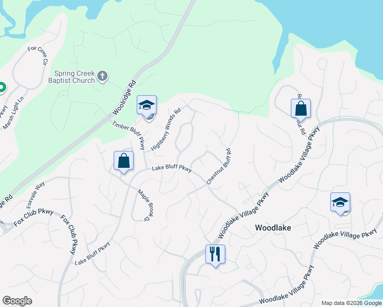 map of restaurants, bars, coffee shops, grocery stores, and more near 5508 Meadow Chase Road in Midlothian