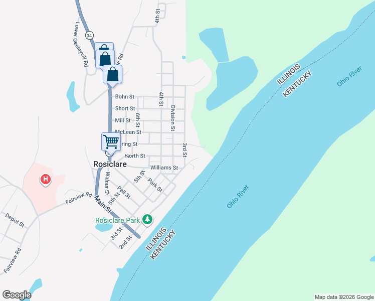 map of restaurants, bars, coffee shops, grocery stores, and more near 714 3rd Street in Rosiclare