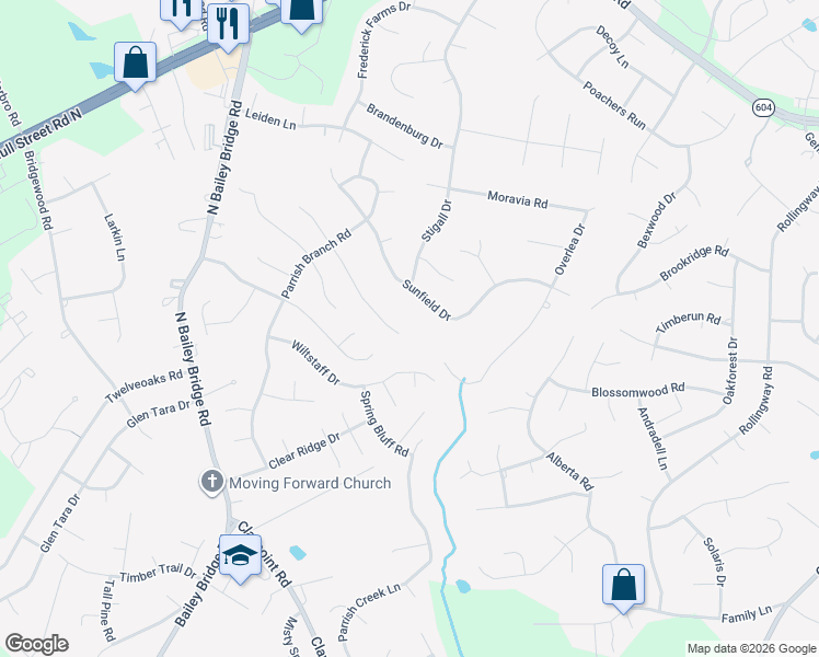 map of restaurants, bars, coffee shops, grocery stores, and more near 11436 Bailey Mountain Trail in Midlothian