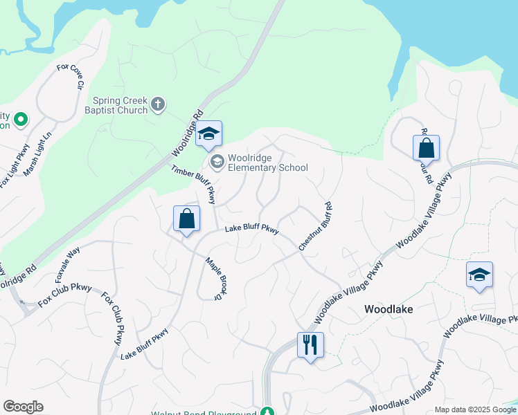 map of restaurants, bars, coffee shops, grocery stores, and more near 5500 Meadow Chase Road in Midlothian