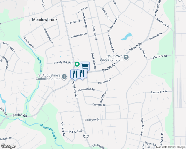 map of restaurants, bars, coffee shops, grocery stores, and more near 4109 Beulah Road in Richmond
