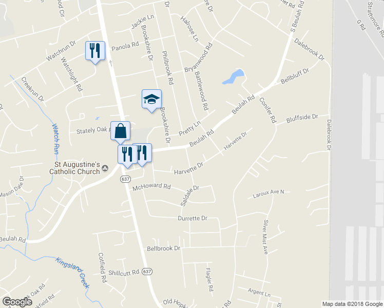 map of restaurants, bars, coffee shops, grocery stores, and more near 7009 Rodophil Road in Richmond