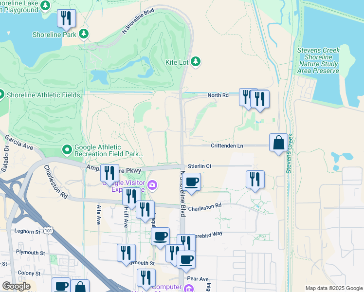 map of restaurants, bars, coffee shops, grocery stores, and more near in Mountain View
