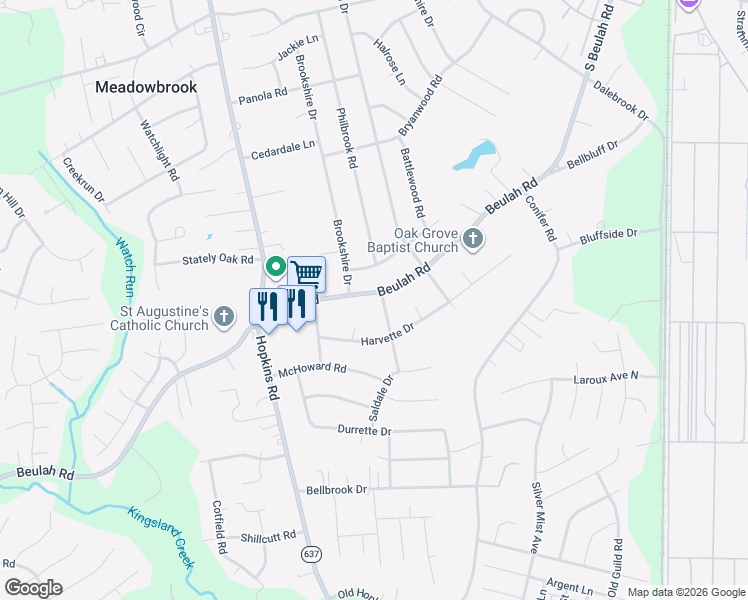 map of restaurants, bars, coffee shops, grocery stores, and more near 7000 Rodophil Road in Richmond