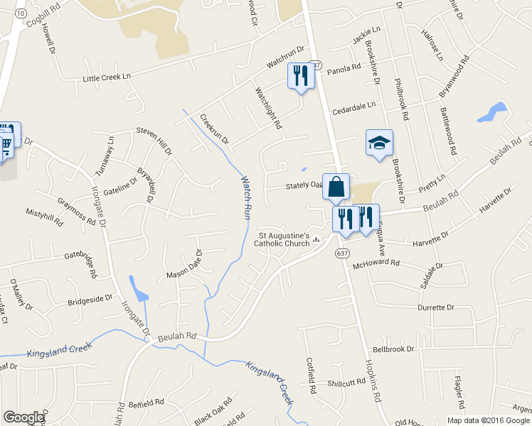 map of restaurants, bars, coffee shops, grocery stores, and more near 6930 Beulah Oaks Lane in Richmond