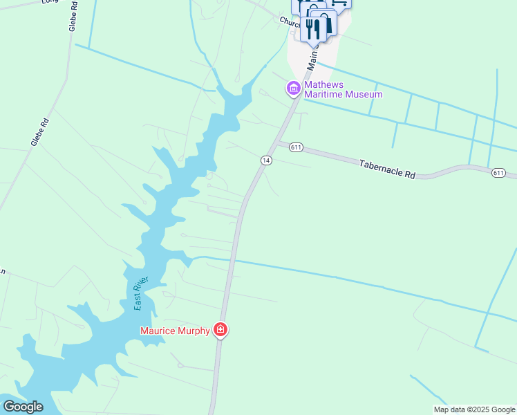 map of restaurants, bars, coffee shops, grocery stores, and more near 865 New Point Comfort Highway in Mathews