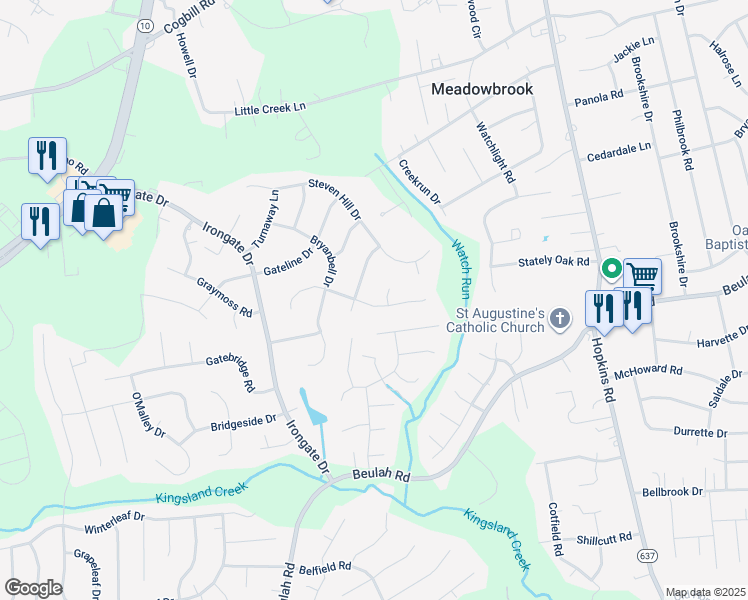 map of restaurants, bars, coffee shops, grocery stores, and more near 4806 Taylor Brook Lane in Richmond