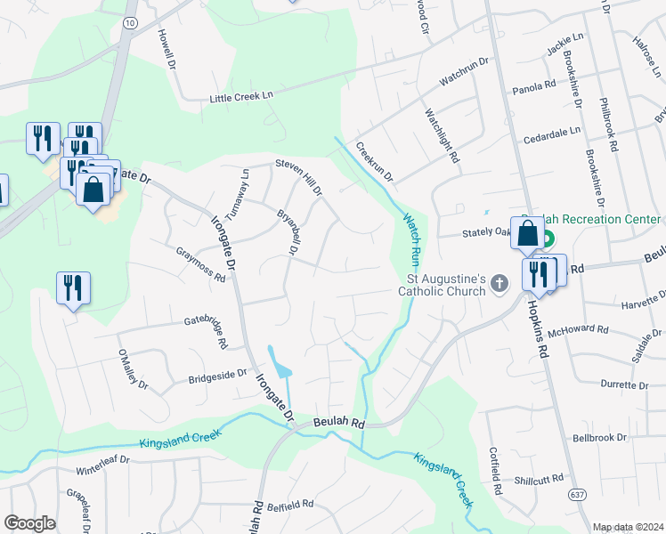 map of restaurants, bars, coffee shops, grocery stores, and more near 4806 Taylor Brook Lane in Richmond