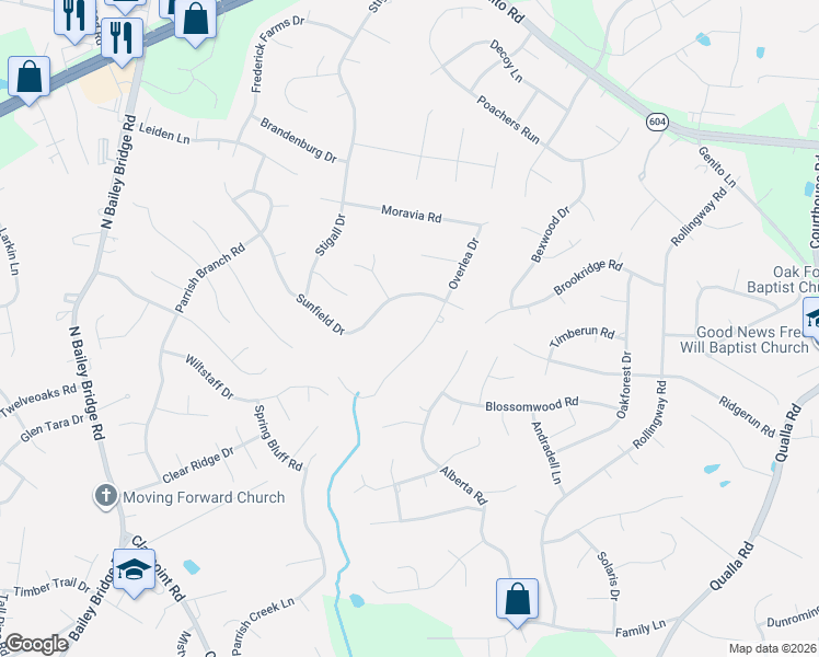 map of restaurants, bars, coffee shops, grocery stores, and more near 4736 Overlea Drive in Midlothian