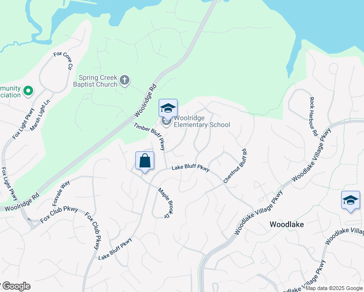 map of restaurants, bars, coffee shops, grocery stores, and more near 5505 Highberry Woods Road in Midlothian