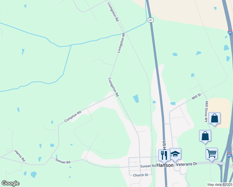 map of restaurants, bars, coffee shops, grocery stores, and more near 801 Livingston Road in Hanson