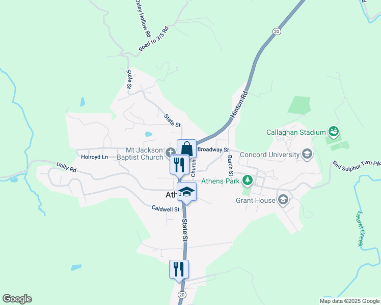 map of restaurants, bars, coffee shops, grocery stores, and more near 113 Church St in Athens