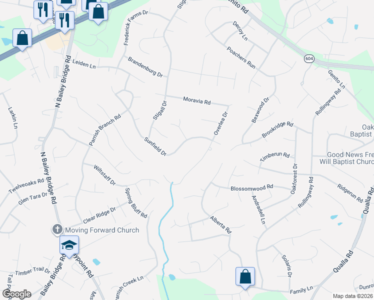 map of restaurants, bars, coffee shops, grocery stores, and more near 4736 Overlea Drive in Midlothian