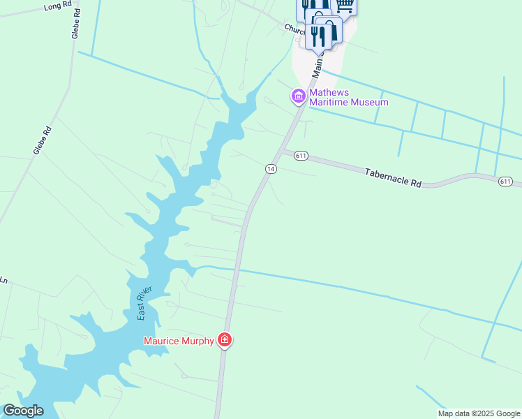 map of restaurants, bars, coffee shops, grocery stores, and more near 865 New Point Comfort Highway in Mathews