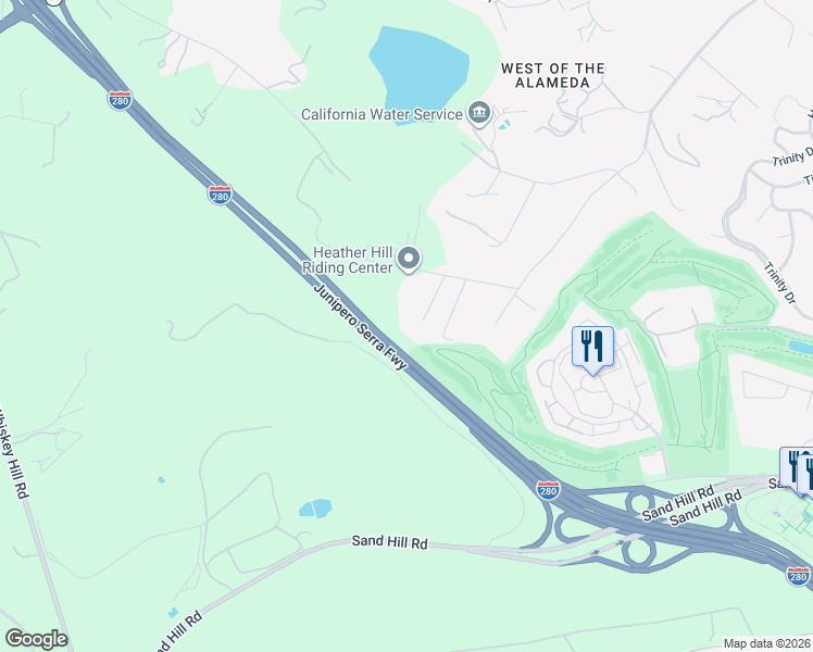 map of restaurants, bars, coffee shops, grocery stores, and more near 37 Valley Road in Atherton