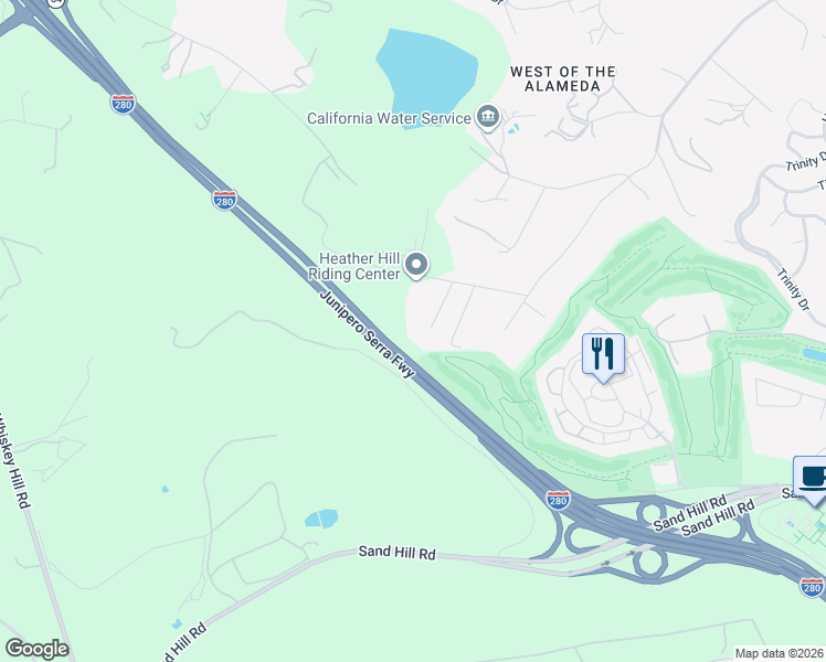 map of restaurants, bars, coffee shops, grocery stores, and more near 37 Valley Road in Atherton
