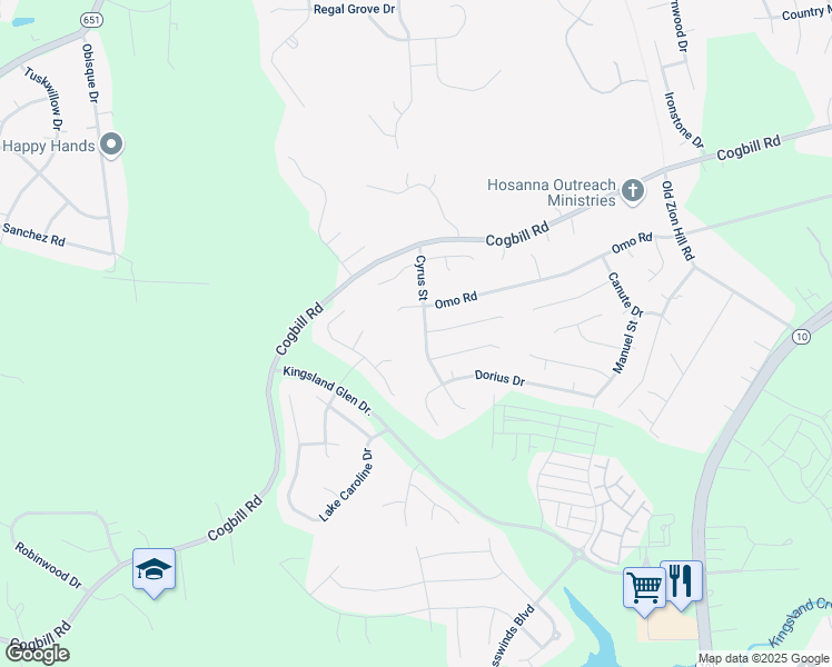 map of restaurants, bars, coffee shops, grocery stores, and more near 6418 Cyrus Street in Richmond