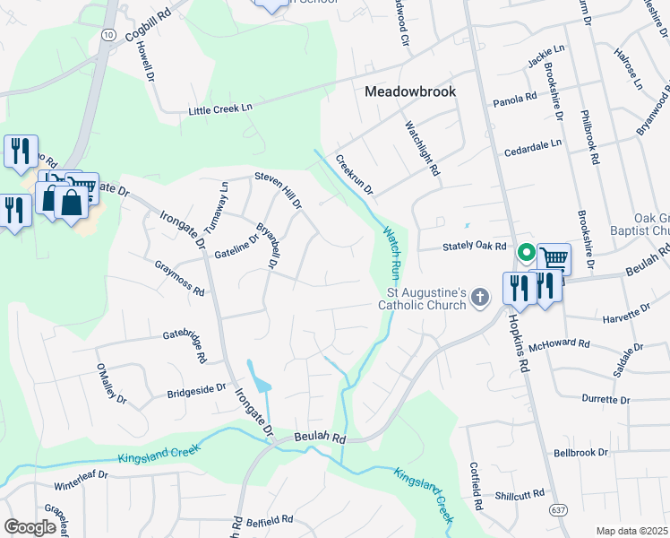 map of restaurants, bars, coffee shops, grocery stores, and more near 6707 Taylor Brook Court in Richmond