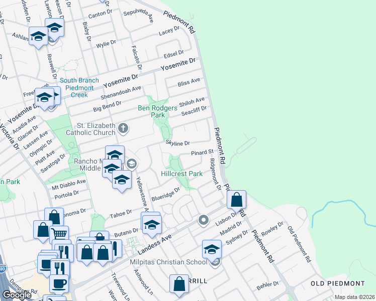 map of restaurants, bars, coffee shops, grocery stores, and more near 2258 Pinard Street in Milpitas