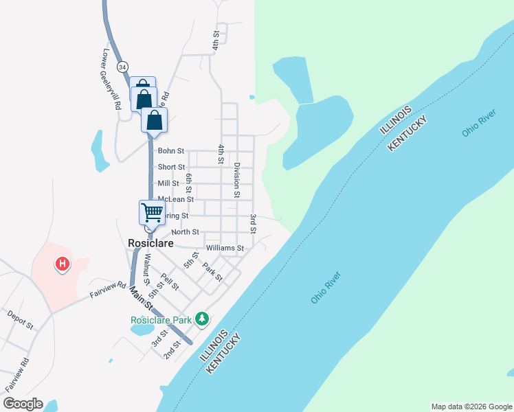 map of restaurants, bars, coffee shops, grocery stores, and more near 714 3rd Street in Rosiclare