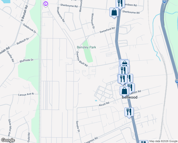 map of restaurants, bars, coffee shops, grocery stores, and more near 2701 Drewrys Bluff Road in Richmond