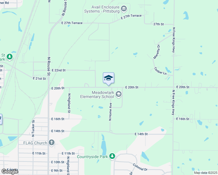 map of restaurants, bars, coffee shops, grocery stores, and more near 1602 East 20th Street in Pittsburg