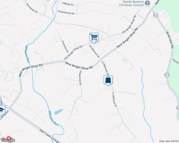 map of restaurants, bars, coffee shops, grocery stores, and more near 715 Wright Shop Road in Madison Heights