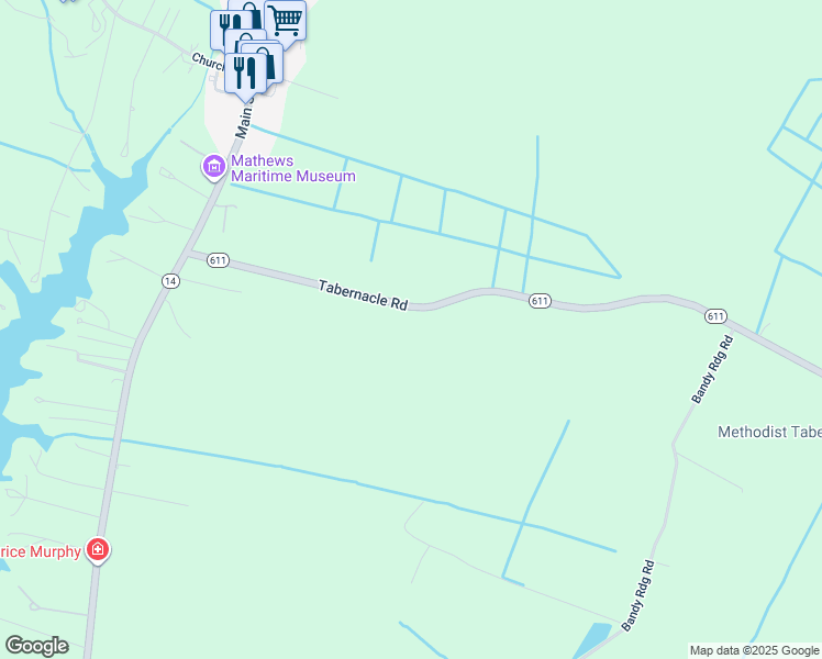 map of restaurants, bars, coffee shops, grocery stores, and more near 508 Tabernacle Road in Mathews