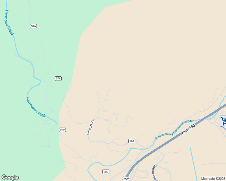 map of restaurants, bars, coffee shops, grocery stores, and more near 504 Rim Rock Dr in Durango