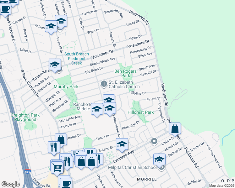 map of restaurants, bars, coffee shops, grocery stores, and more near 1873 Grand Teton Drive in Milpitas