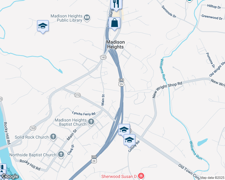 map of restaurants, bars, coffee shops, grocery stores, and more near 133 Campbell Street in Madison Heights