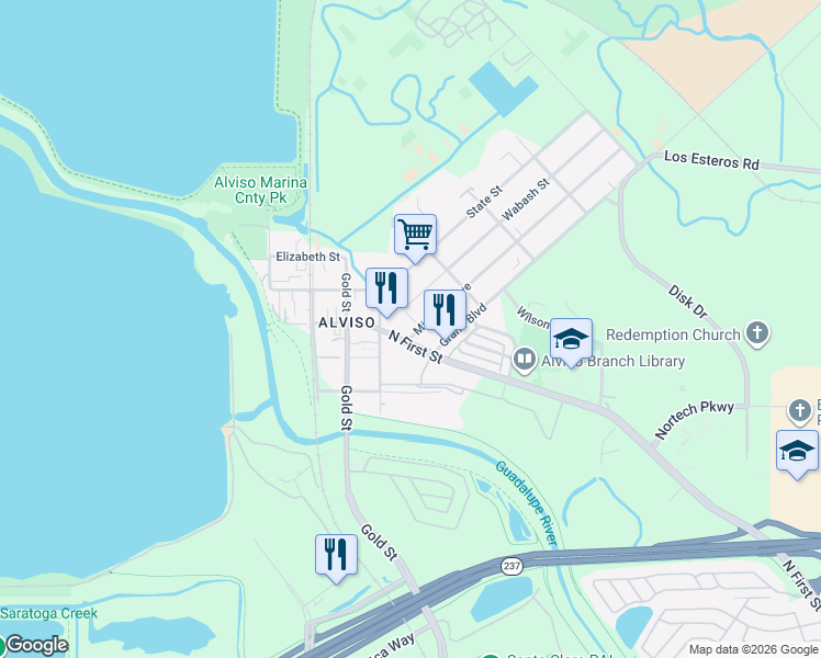 map of restaurants, bars, coffee shops, grocery stores, and more near in San Jose