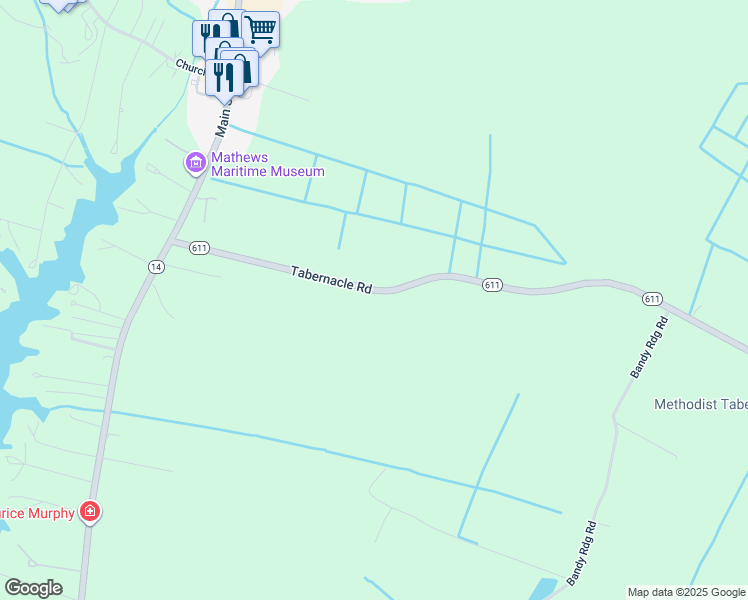 map of restaurants, bars, coffee shops, grocery stores, and more near 508 Tabernacle Road in Mathews