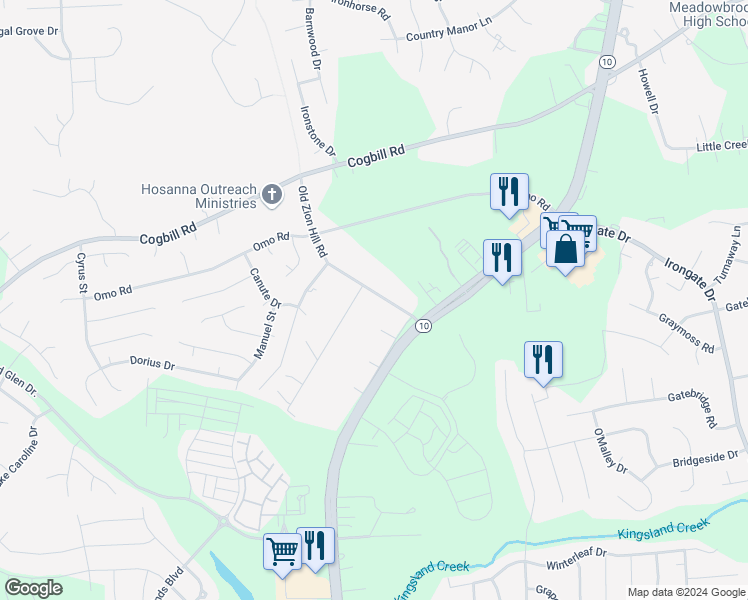 map of restaurants, bars, coffee shops, grocery stores, and more near 5625 Canasta Drive in Richmond