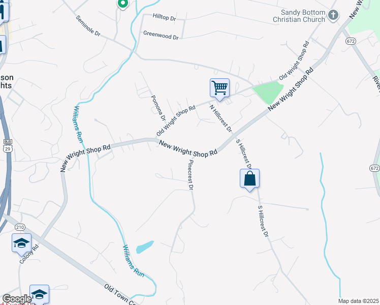 map of restaurants, bars, coffee shops, grocery stores, and more near 724 New Wright Shop Road in Madison Heights