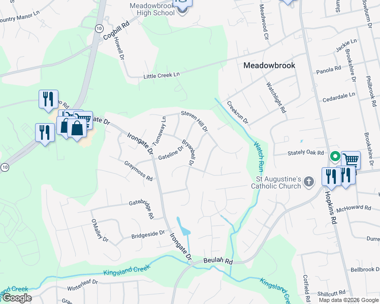 map of restaurants, bars, coffee shops, grocery stores, and more near 6712 Bryanbell Drive in Richmond