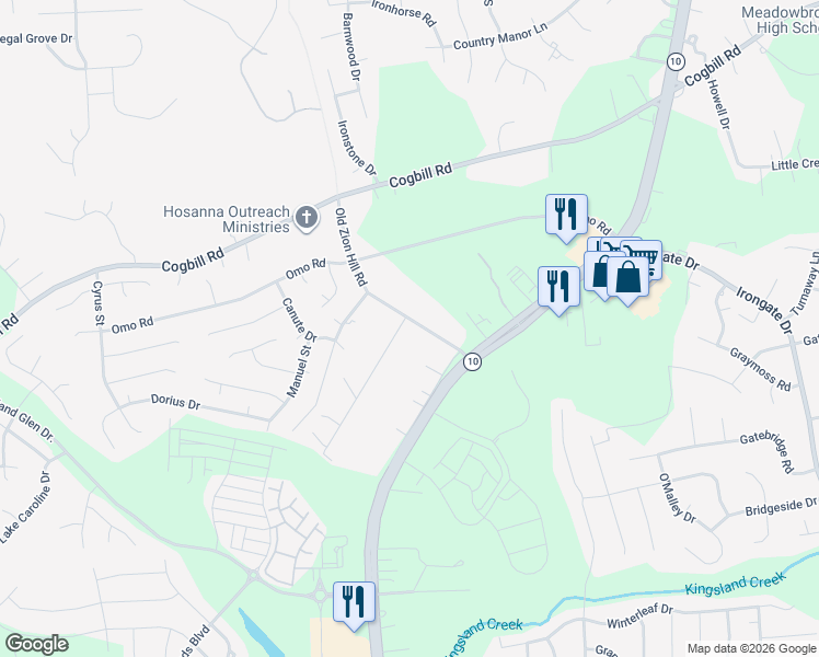 map of restaurants, bars, coffee shops, grocery stores, and more near 5633 Canasta Drive in Richmond