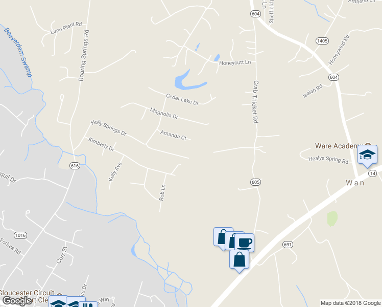 map of restaurants, bars, coffee shops, grocery stores, and more near 6813 Holly Springs Drive in Gloucester Courthouse