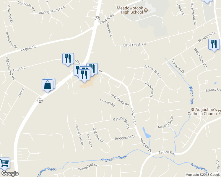 map of restaurants, bars, coffee shops, grocery stores, and more near 6629 Turngate Road in Richmond