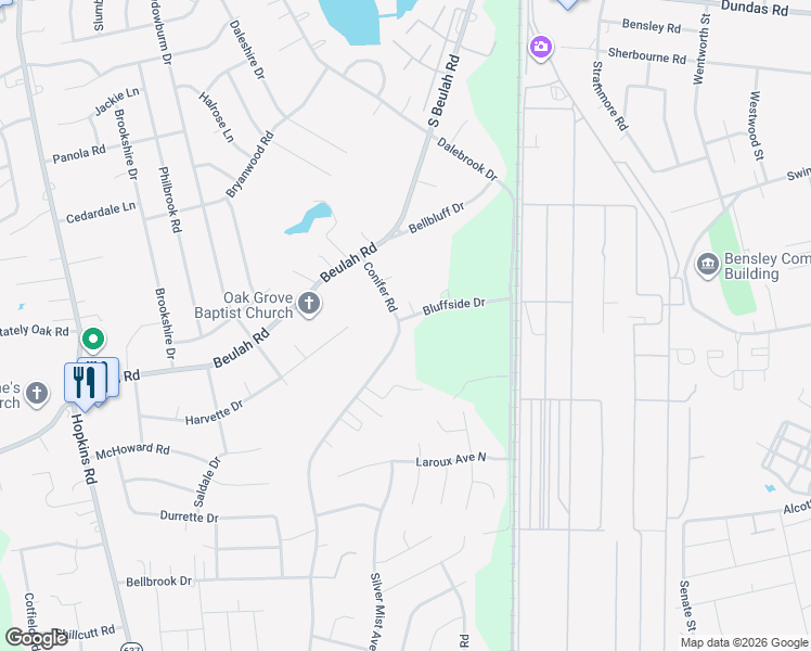 map of restaurants, bars, coffee shops, grocery stores, and more near 7001 Conifer Road in Richmond