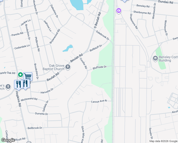 map of restaurants, bars, coffee shops, grocery stores, and more near 7001 Conifer Road in Richmond