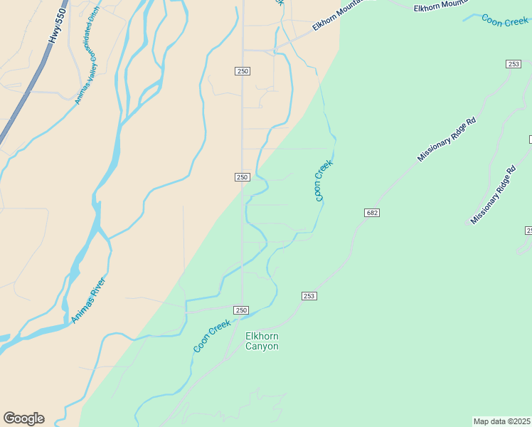 map of restaurants, bars, coffee shops, grocery stores, and more near 10234 County Road 250 in Durango