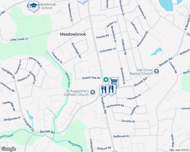 map of restaurants, bars, coffee shops, grocery stores, and more near 4312 Stately Oak Road in Richmond
