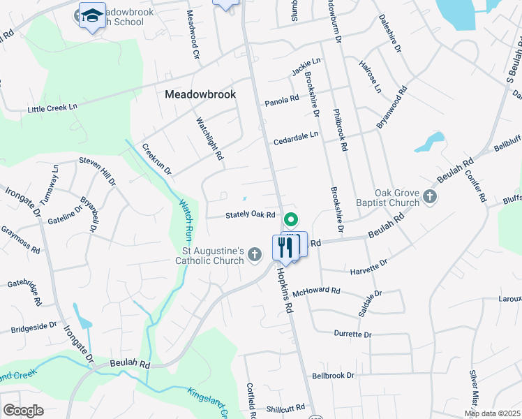 map of restaurants, bars, coffee shops, grocery stores, and more near 4312 Stately Oak Road in Richmond