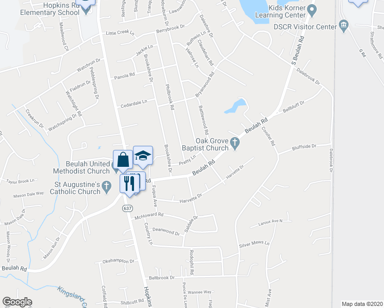 map of restaurants, bars, coffee shops, grocery stores, and more near 3912 Pretty Lane in Richmond