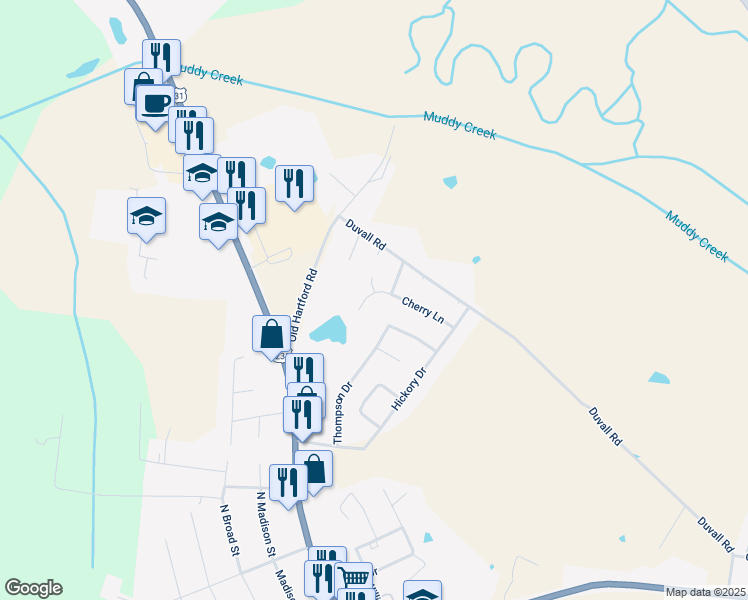 map of restaurants, bars, coffee shops, grocery stores, and more near 1324 Cherry Lane in Beaver Dam