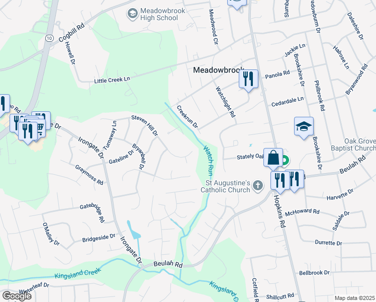 map of restaurants, bars, coffee shops, grocery stores, and more near 4718 Steven Hill Drive in Richmond