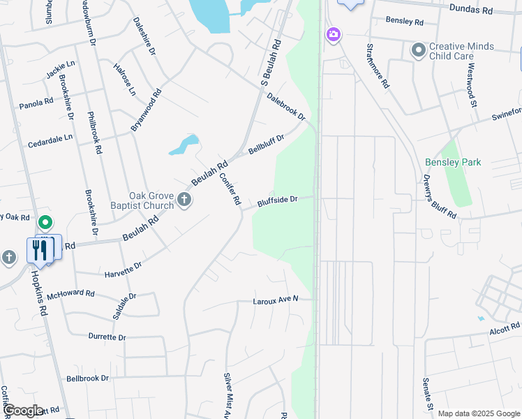 map of restaurants, bars, coffee shops, grocery stores, and more near 3511 Bluffside Drive in Richmond