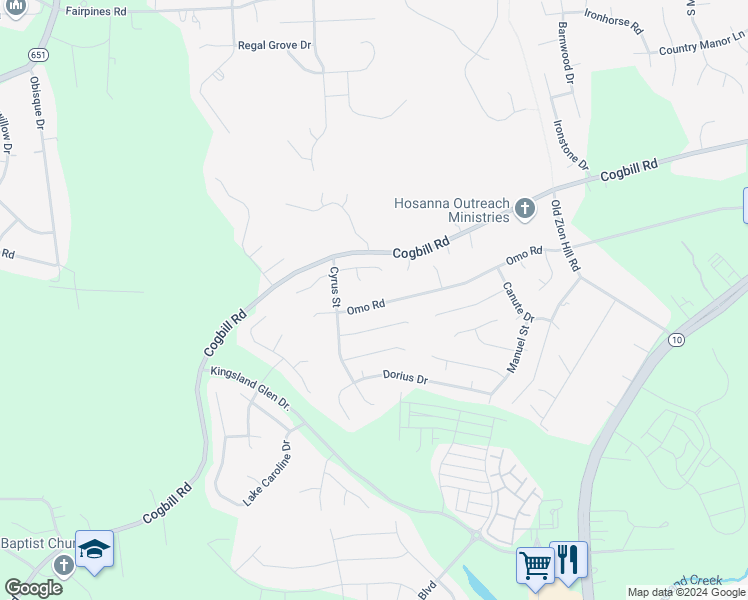 map of restaurants, bars, coffee shops, grocery stores, and more near 6324 Omo Road in Richmond